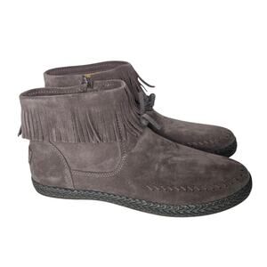 UGG Kennadi Suede Moccasins Fringe Ankle Boots In Thunder Cloud Size 9.5